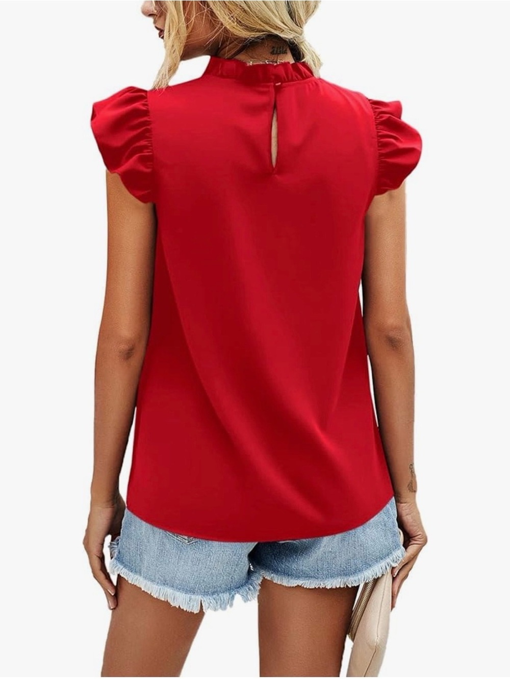 Red Ruffle Sleeve Women's Top - Picture 2 of 6
